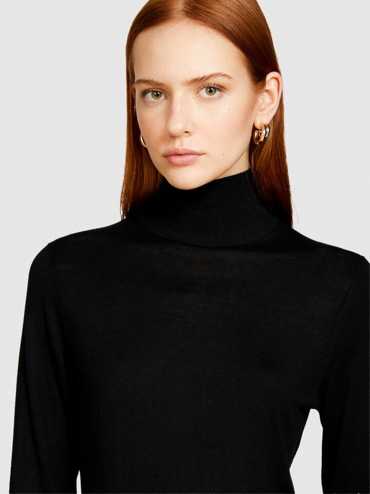 Turtleneck in silk blend - women's high neck sweaters - Black | Sisley image number 5